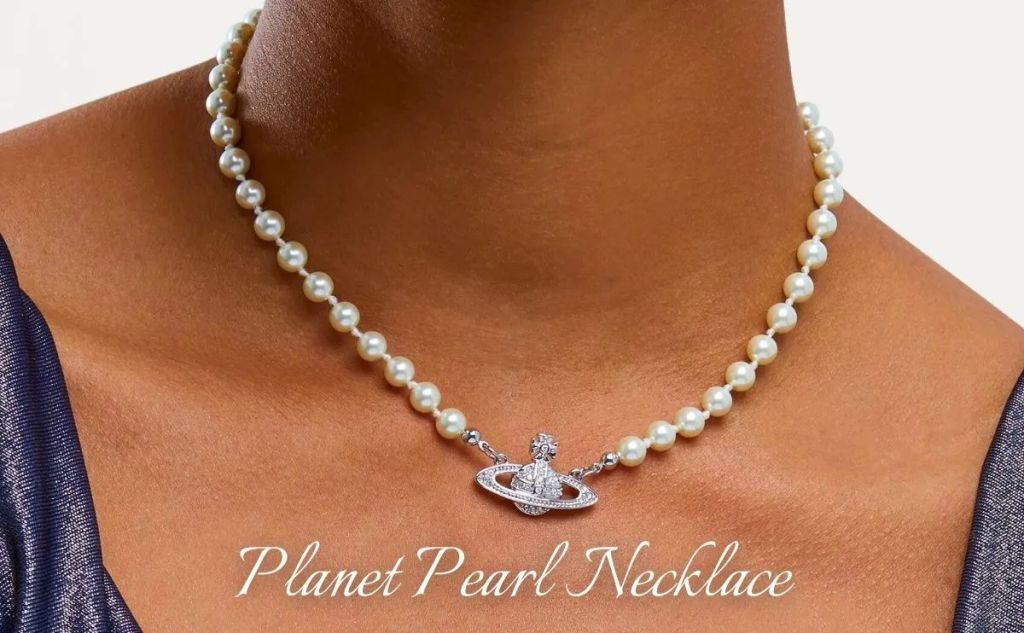 vivienne westwood pearl necklace with planet guide